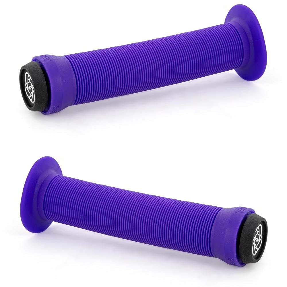 Gusset Sleeper Flanged BMX/Scooter Handlebar Grips - Purple, 147mm / Single Ply Soft Rib Profile Push-in End Plug Hand Comfort Handle Bar Pair Bike Ride Scoot Sport Cycling Cycle Part Component Set