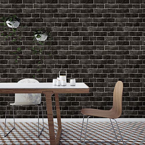 Tempaper Ebony Brick Removable Peel And Stick Wallpaper, 20.5 In X 16.5 Ft, Made In The Usa #TOP1