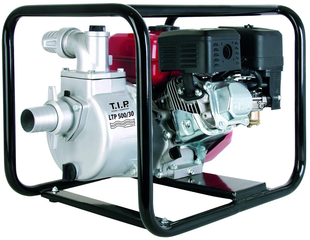 T.I.P. Benzin Wasserpumpe - Motor Gartenpumpe (30.000 l/h Fördermenge, 30 m Förderhöhe, 3,0bar Druck, max. 3,85kW (5,2PS) Leistung, Ölmangelsicherung, 4-Takt-Motor, Rückschlagklappe) LTP 500/30, 30197