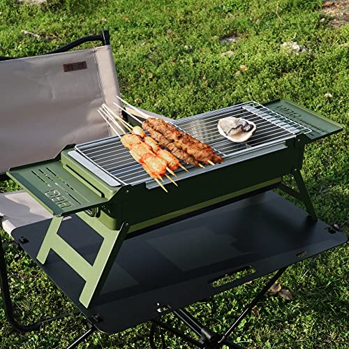 Portable Charcoal Foldable Grill, Small Grills Outdoor Cooking For Travel， Camping Smoker Bbq Grill， Stainless Steel Table Top Grill Charcoal For Outdoor Cooking,Camping,Backyard Barbecue。 #TOP7