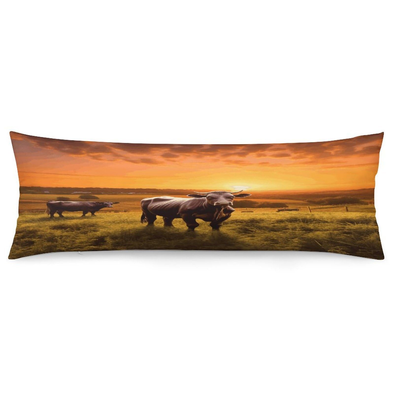 Cow and Sun Orange Sky Body Pillow Cover Soft Full Long Pillow Cover Decorative Large Pillow Case Cozy Body Pillow Pillowcase Pillow Shams for Bed Sofa Couch Room Decor 18.9 X 53 Inch