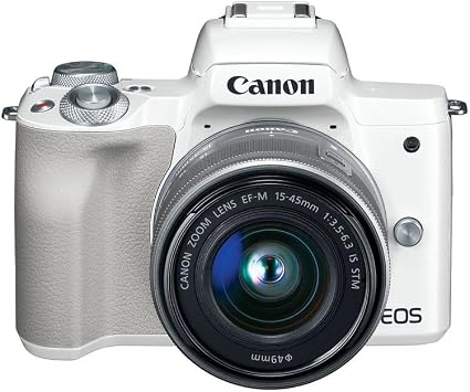 Canon EOS M50 Mirrorless Camera with 15-45mm Lens (White) | 24.1MP APS-C Sensor, Dual Pixel CMOS AF, 4K Video & Vari-Angle Touchscreen | for Vlogging & Content (2681C011) + EF-M Lens Adapter + More