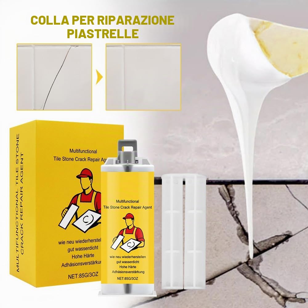 Kit Riparazione Piastrelle, Kit di riparazione vasca da bagno, kit di riparazione per piastrelle Per la riparazione di scheggiature, ammaccature, crepe, fori, graffi, 85 g