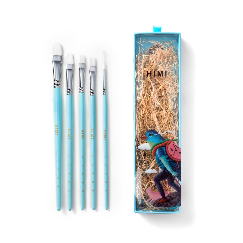 HIMI Gouache Paint Brushes Set 5 Pcs for Acrylic Oil Watercolor Face & Body Gouache Painting Nice Gift Art hobbyist, Kids & Adults (Blue,Brushes)
