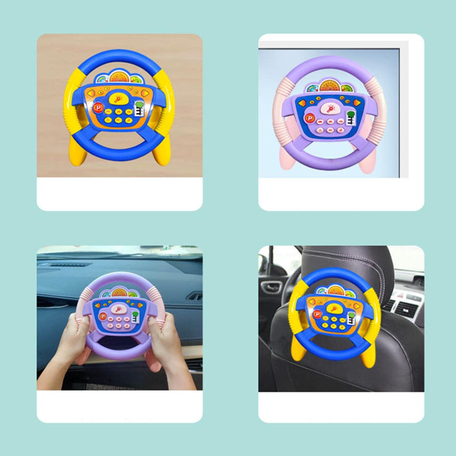 Volante de Juguete Infantil Volante Interactivo Educativo con Tablero Y Funciones de Vehículo Música Dinámica Y Plástico Ventosa Y Base Estable,