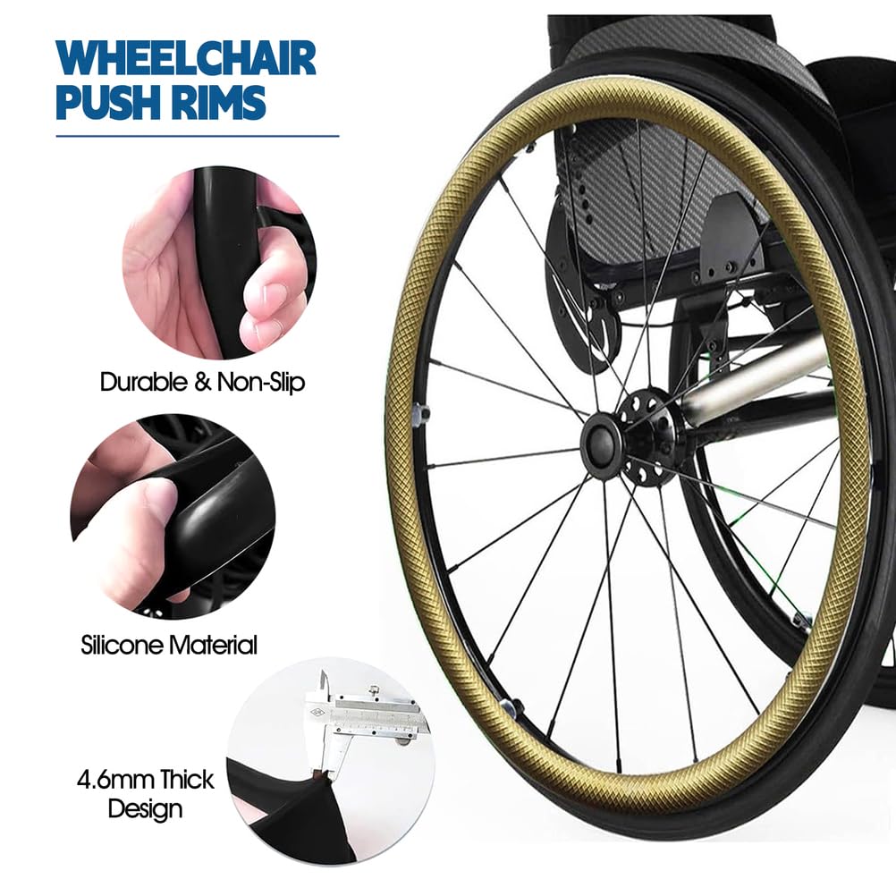 1 Paio Copricerchi per Sedia A Rotelle, Copertura Antiscivolo per Spinta Manuale della Sedia A Rotelle, Copriruota Posteriore per Carrozzina, Antiscivolo e Resistente all'Usura,Argento,24inch