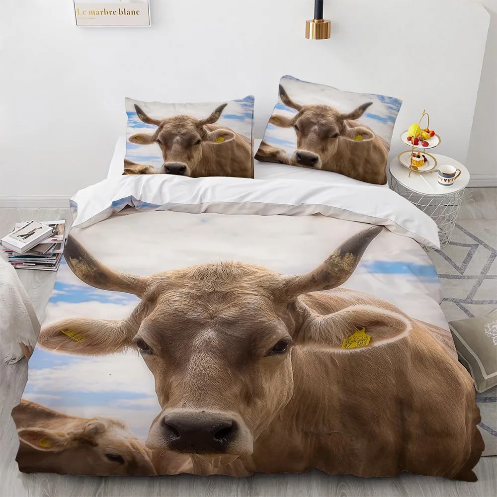 QBIDCSX Bedding Sets Single Brown cow Bedding Sets Single Koala Duvet Cover 200x200cm with Zipper Closure, Hypoallergenic Quilt Cover with 2 Pillowcase for Boys Kids Girls