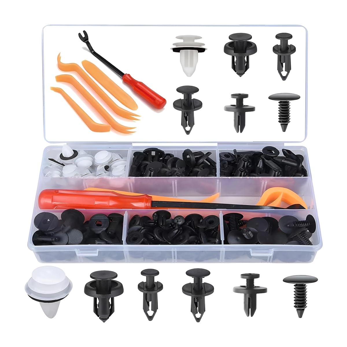 JNNJ 155 Pieces Fixing Clips Car Clips Set, Car Body Fasteners with 5 Removal Tools, Car 6 Types Door Panel Fastening Clips, Cars Body Interior Fittings Assorted Plastic Clip Fasteners Vehicle