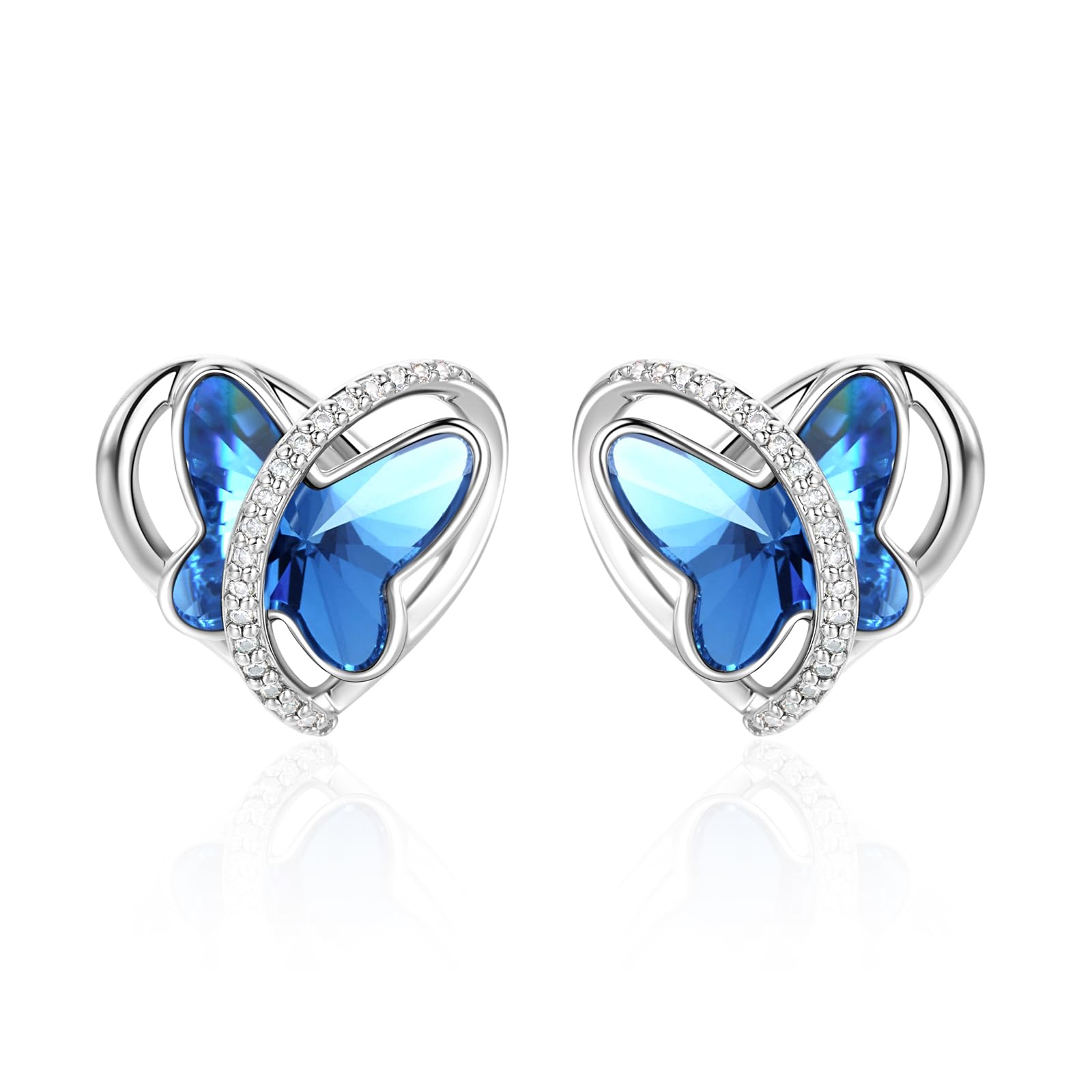 GEORGE · SMITHPlateado Amor Corazon Mariposa Pendientes para Mujeres Niñas Plata Pendientes Cristal de Mariposa Azul Joyas Regalos de Cumpleaños para Mamá Esposa