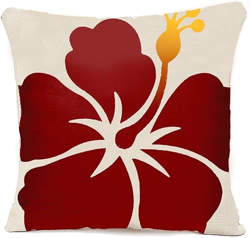 Funda de almohada de hibisco rojo  Funda de almohada de flores hawaianas tropicales, mezcla floral hawaiana, fundas de cojín de lino, dos lados