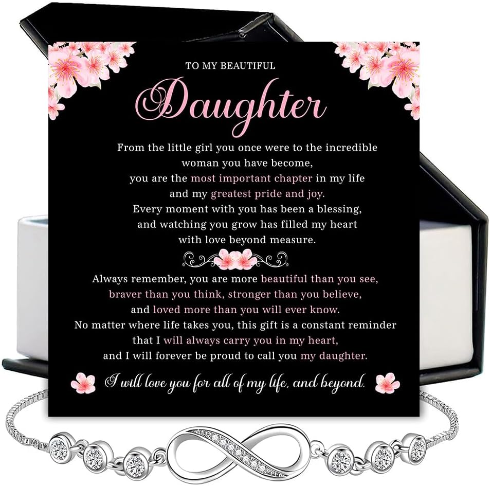 To My Daughter – Forever Connected Infinity Bracelet from Dad with Loving Message in Elegant Gift Box, Meaningful Gift for Daughter on Birthday, Christmas or Wedding, Cubic Zirconia Jewelry - Image 2