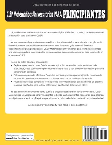 CLEP Matemáticas Universitarias para Principiantes: La guía definitiva paso a paso para prepararse p