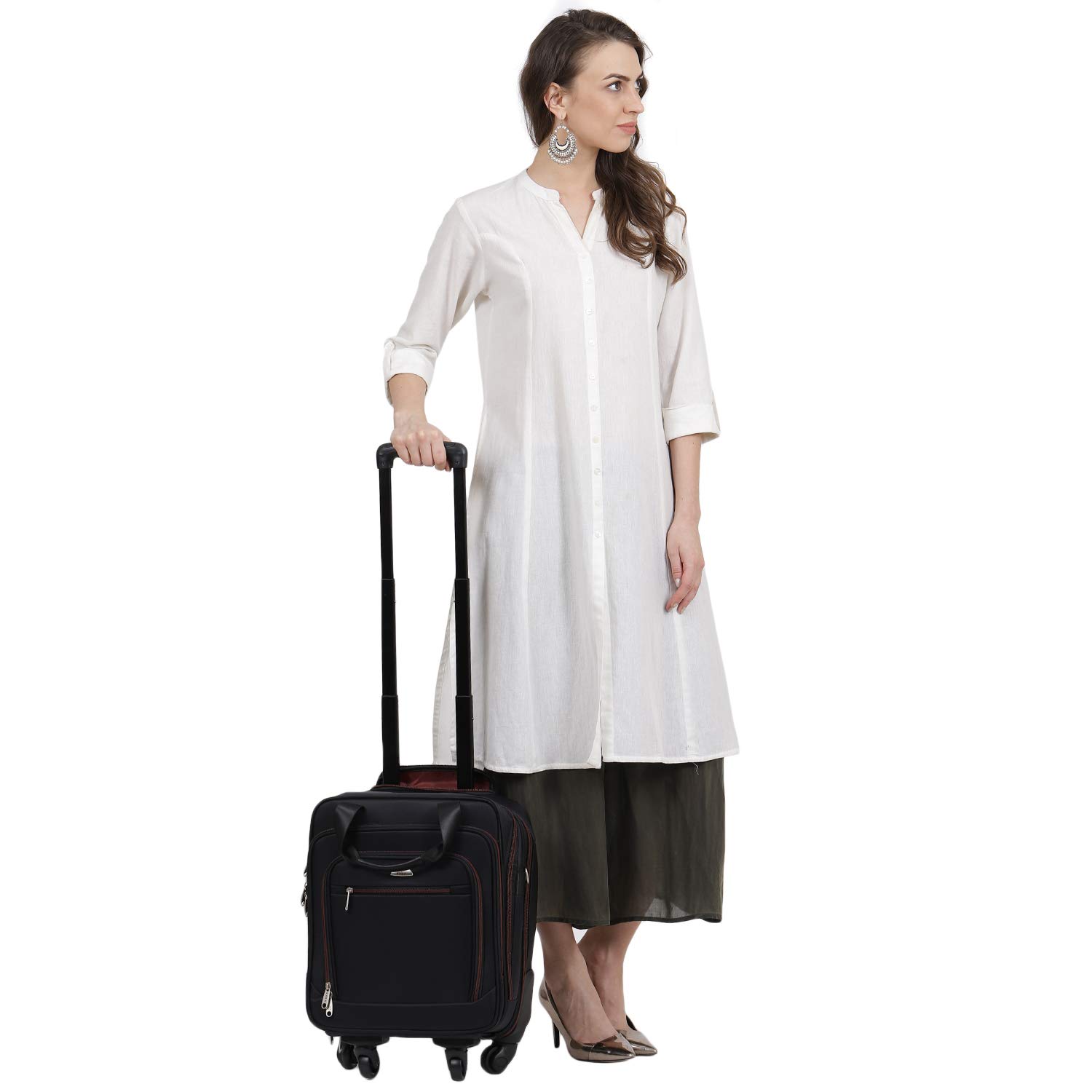 KARA Black Unisex Nylon Overnighter Trolley Bag