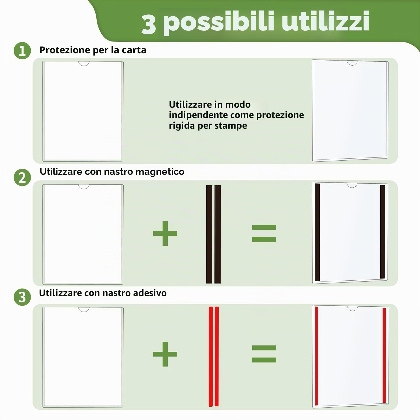Confezione da 20 supporti murali magnetici A4 - Protezioni rigide con bande adesive e magnetiche - Supporto murale in plastica per ufficio, negozio, casa, finestra