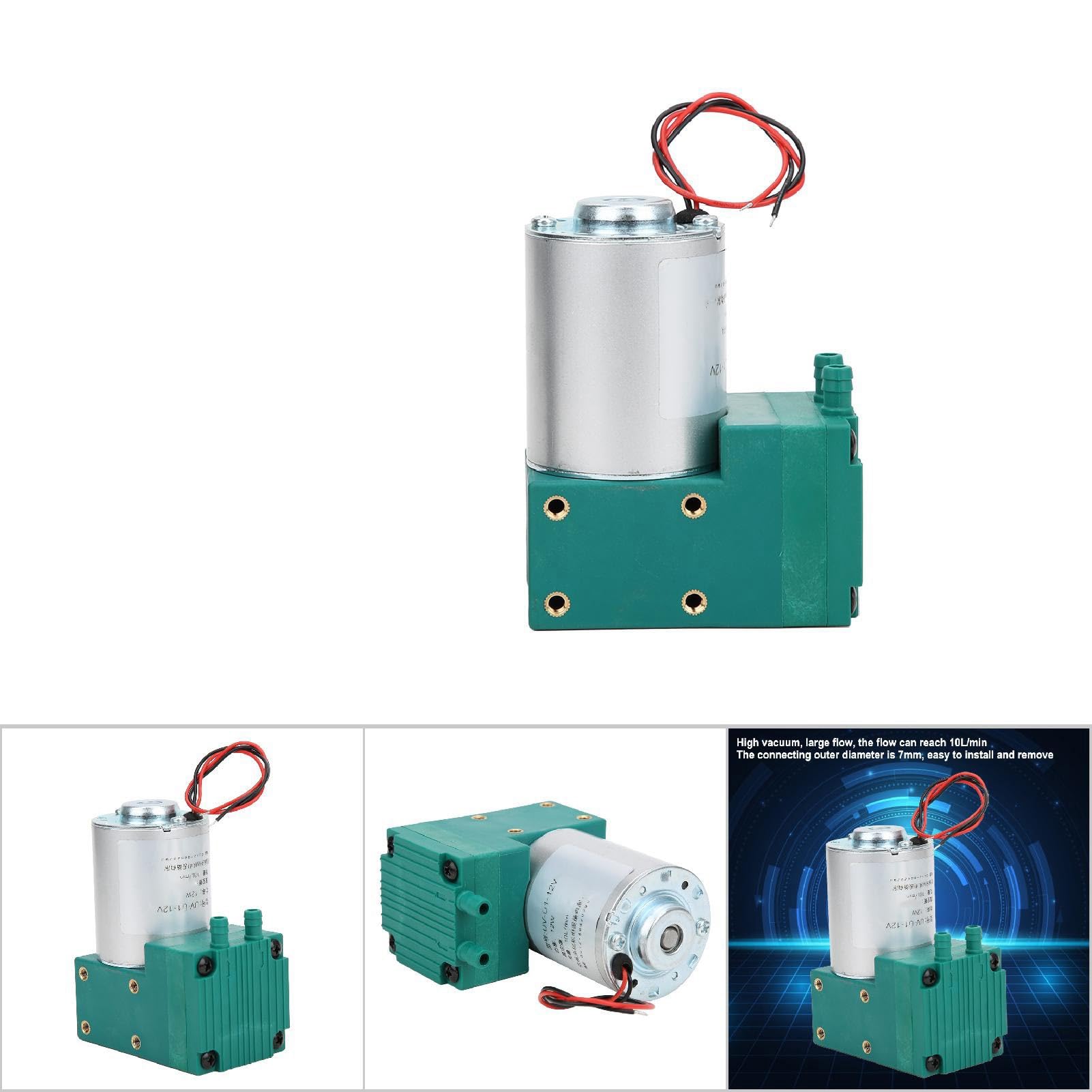 Minibomba de vacío, bomba de vacío de diafragma con rango de presión de -65 a 150 kPa, flujo elevado de 10 l/min, diseño de bajo ruido, 12 W, DC 12 V/DC 24 V/AC 220 V, para uso en (12 V CC.)