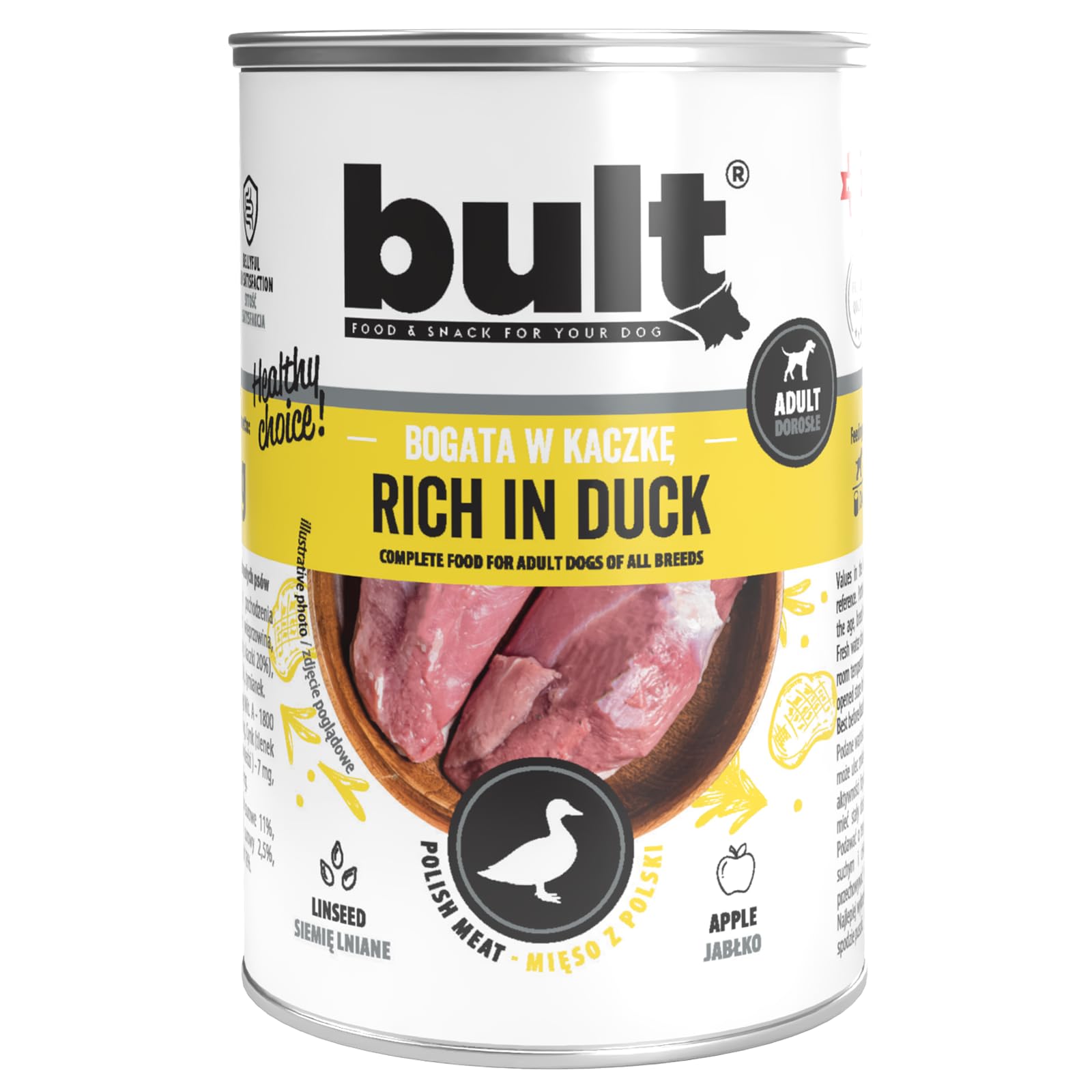 BULT Hundefutter Nass Dose 48x400g Mix | 6 Sorten: Dorsch, Wild, Truthahn, Lamm, Ente, Rind, hoher Fleischanteil