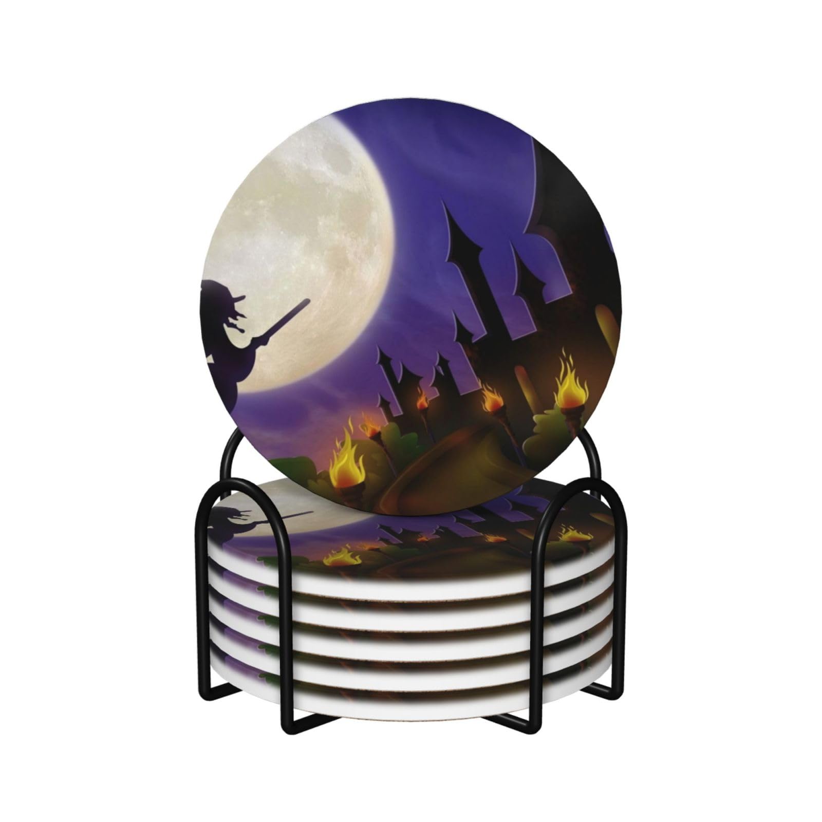 Dessous de verre en céramique absorbant anti rayure pour fête de sorcière et liège