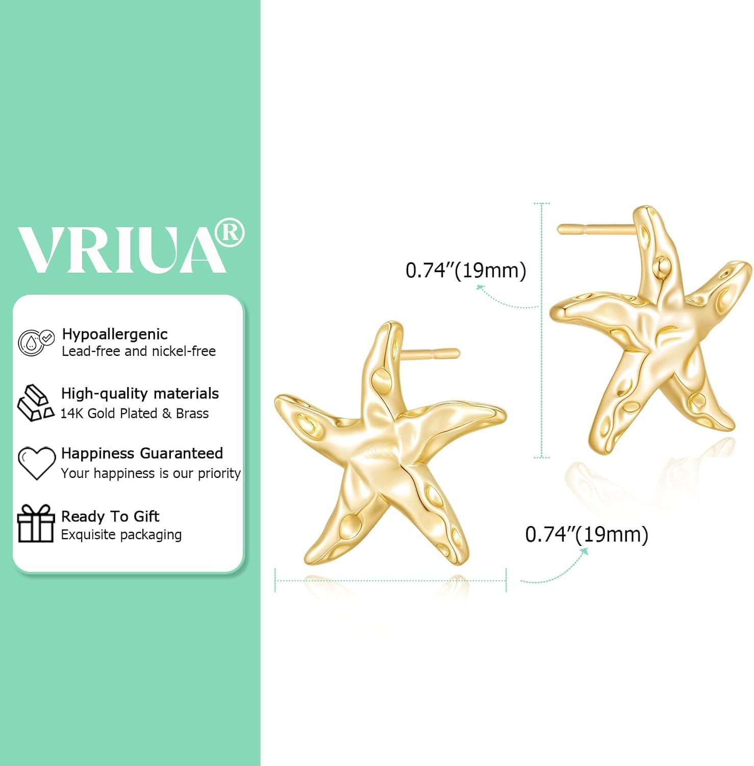 VRIUA Starfish Earrings for Women - 14K Gold/Silver Plated Dainty Starfish Seashell Earrings Hypoallergenic Summer Beach Ocean Inspired Jewelry - Image 4