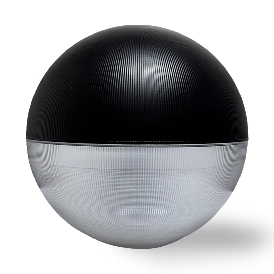 Globo Lampione da Esterno 55CM Anti-inquinamento Luminoso in Policarbonato Inciso e verniciato in NERO parte superiore. Apertura 17 cm.