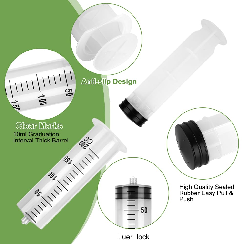 3 Pack 200ml Syringes with Needle 14G 1.5”, Sterile Luer Lock Syringe Individually Packaged for Scientific Labs, Measuring, Watering, Refilling — Amazon image 3