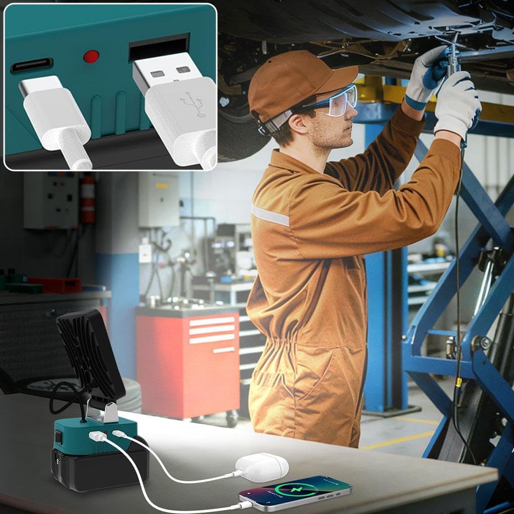 LED Work Light Compatible with 18V Battery – 140° Adjustable Cordless Work Light for Bright, Hands-Free Illumination, Ideal for DIYers, Mechanics, and Sites (Green)