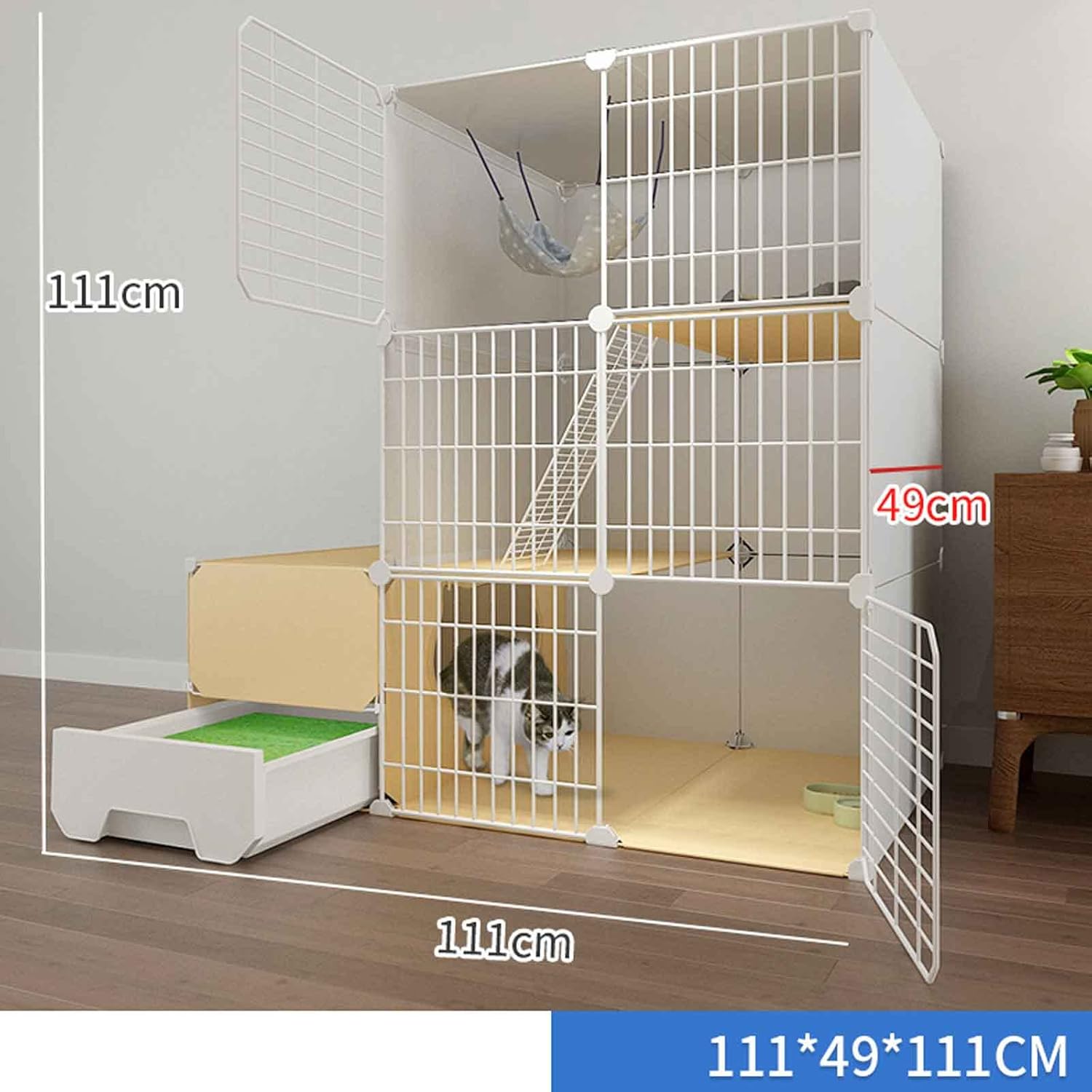 Cat Villa Indoor Litter Box Closed Cat Enclosure Pet Enclosure Indoor Cat Cage Metal Abs Plastic Ultra Wide Platform Easy Assembly,111 * 49 * 111-c