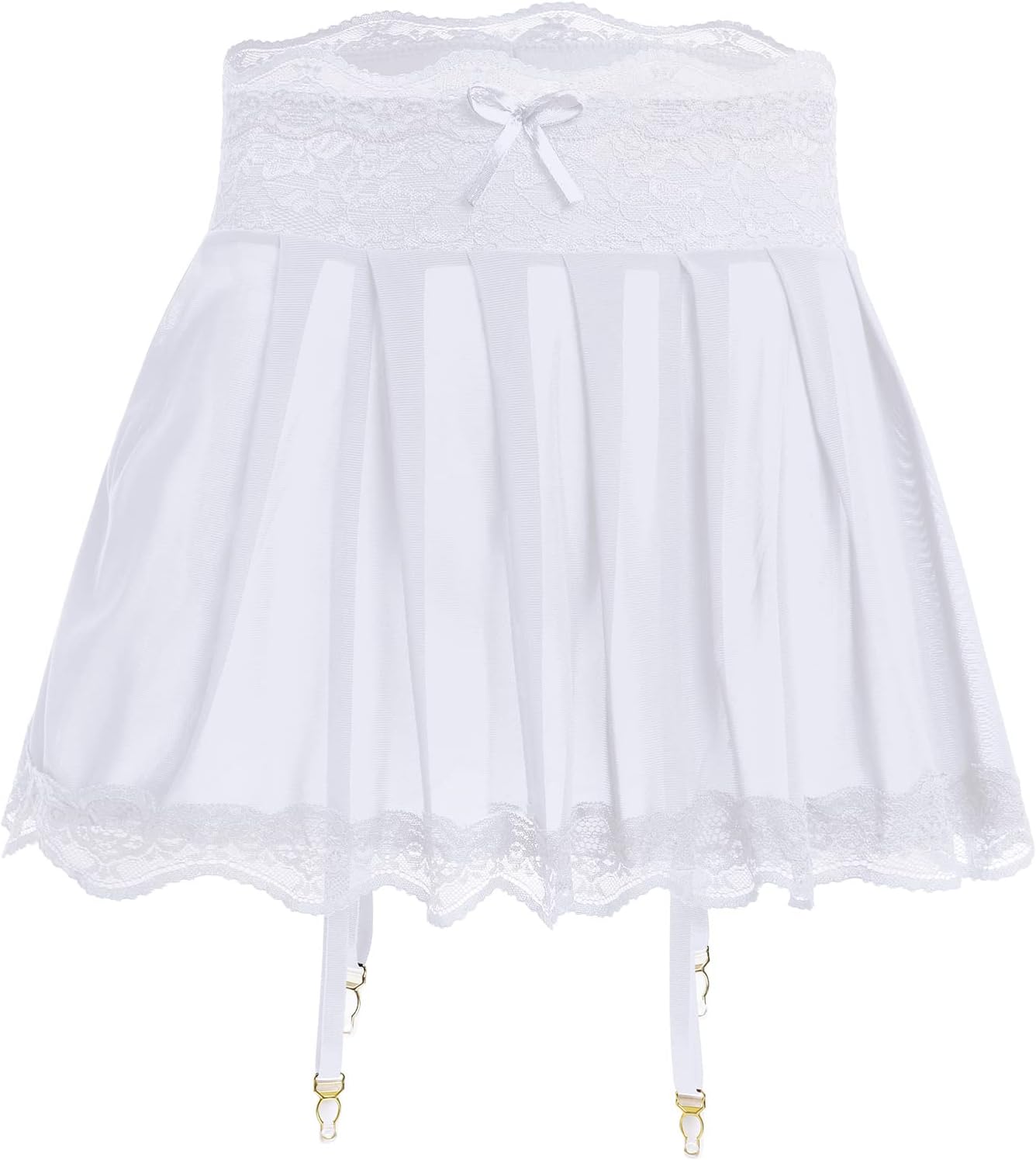 Men's Sissy Crossdressing Lingerie Sheer Mini Skirt with Garters Belt Strappy Lace Trim Tulle Micro Skirts Underwear