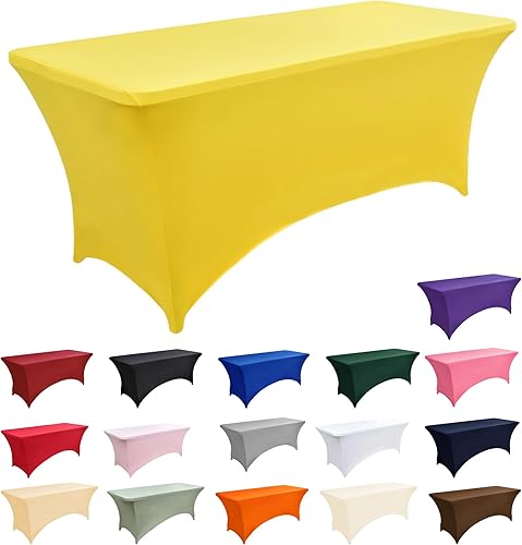 Miniatura 60 de Paquete de 2 Cubiertas de Mesa de Spandex Negro de 6 pies para Mesas Plegables Rectangulares Estándar - Manteles Elásticos Resistentes a las Arrugas