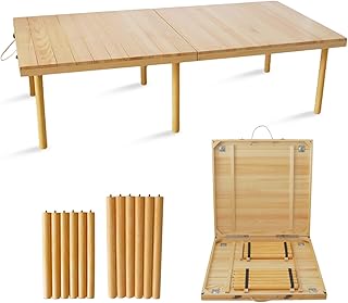 60" x 30" Folding Picnic Portable Table Waterproof Pine Wooden Outdoor Boho Low Picnic Table with Adjustable Legs (13" & 16" Heights) for Beach Camping BBQs Wedding Garden & Party - Natural