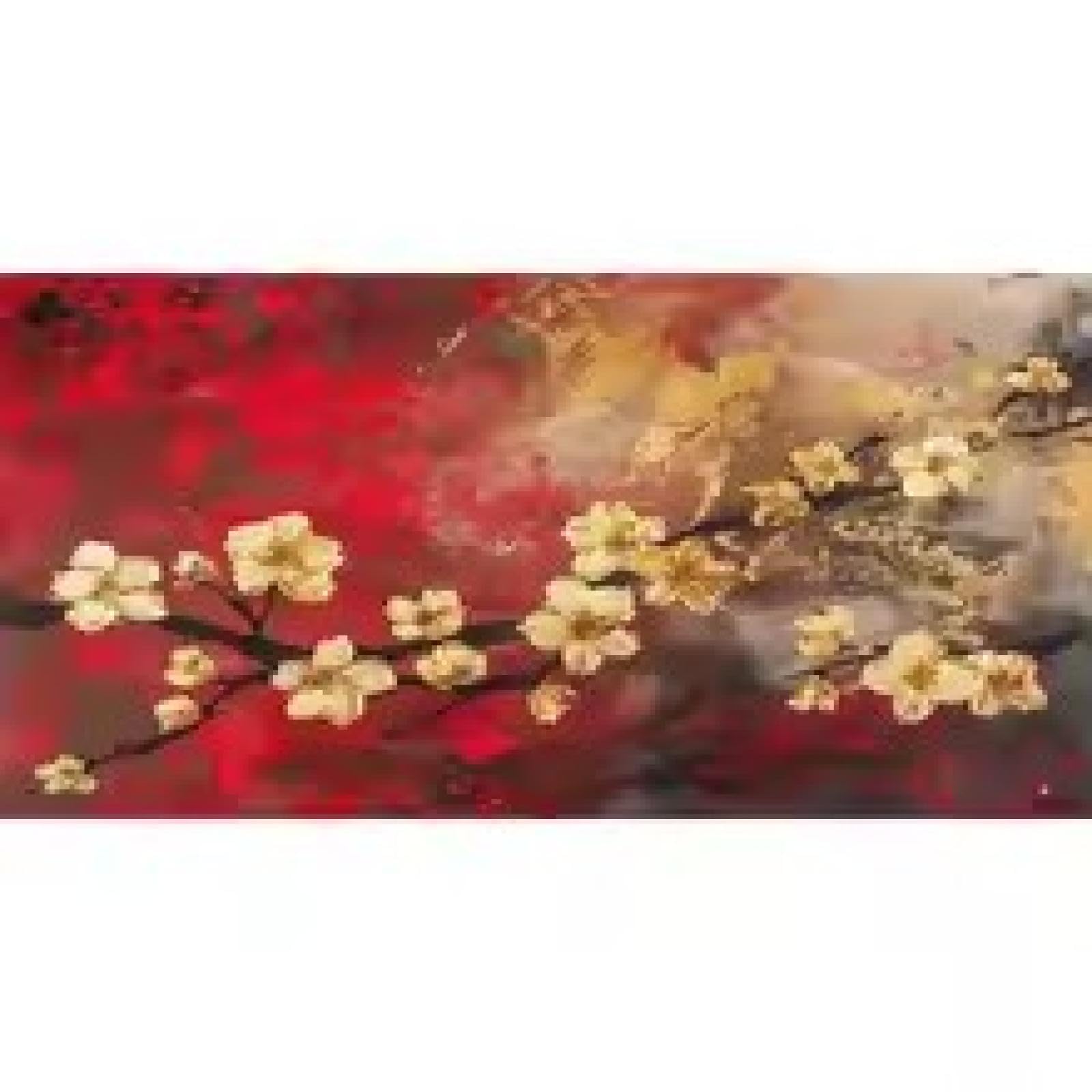 Toile abstraite fleurs rouges tableau poétique salon texturé chic - 7