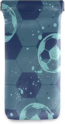 HUSSRITY Eyeglasses Case Abstract Football Pattern Sunglasses Pouch Soft PU Leather Squeeze Top Eyeglass Holder Portable Glasses Case For Women Men