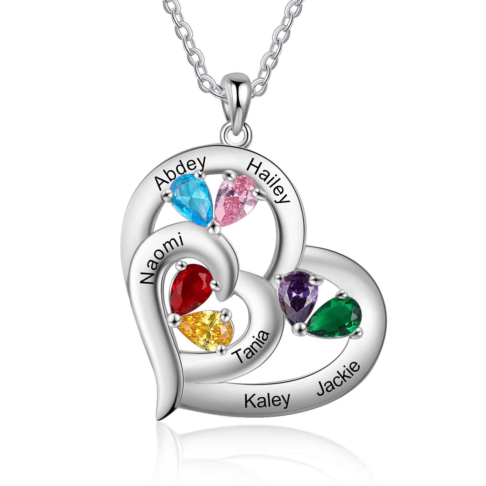 Personalized Mother Necklace with Birthstones Engraved 1-6 Names Birthstone Necklace for Women Mom Customized Jewelry Gift for Wife Mothers Day