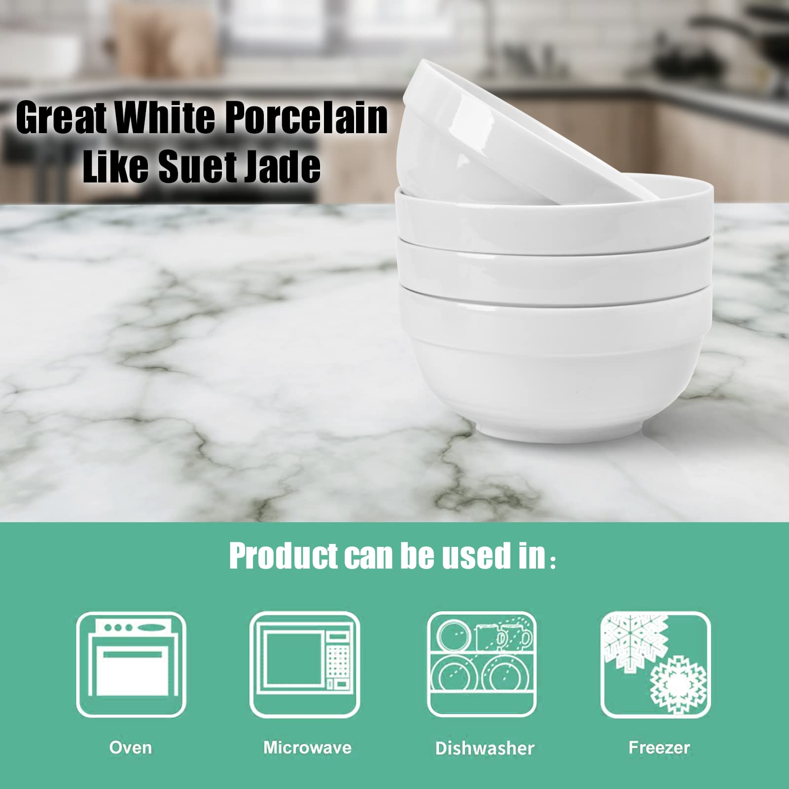 Zestaw miseczek – miseczki deserowe na musli, 800 ml – 6-częściowy zestaw porcelanowych miseczek na musli, desery, owsianki, przekąski, ryż, zupy, ramen, makaron, ceramika, biała, Ø 15 cm