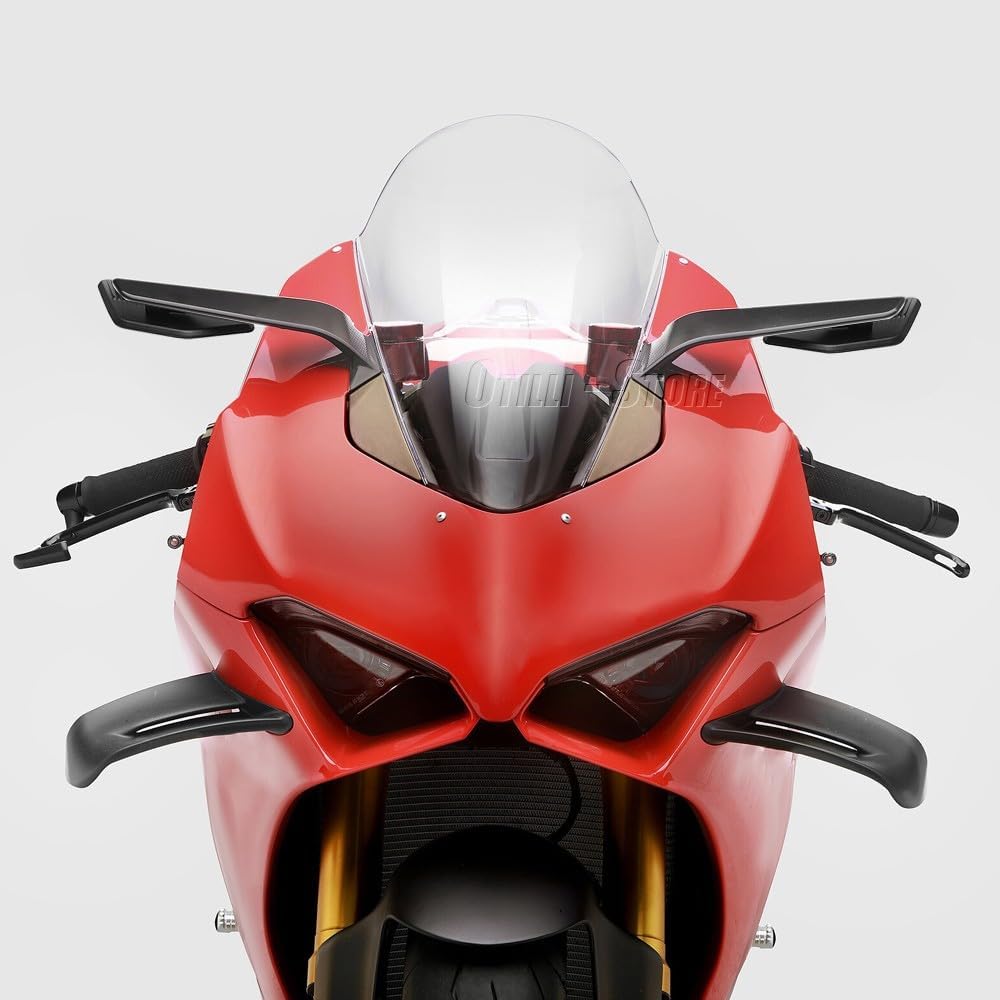 Motorcycle Adjustable Rotating Wind Wing Side Mirrors Fits for Ducati Panigale V4 2018-2024 Panigale V2 2020-2024 CNC Aluminum Rearview Mirrors Blue Lenses Mirror with Wider Rear View