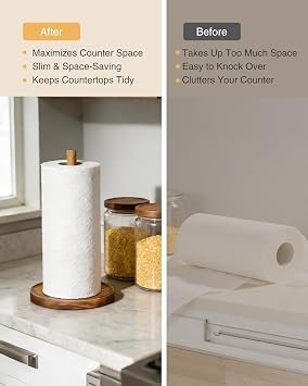 NESAPTO Paper Towel Holder Countertop, Wooden Standing Paper Towel Roll Stand for Rustic Farmhouse & Cottagecore Decor, Kitchen Bathroom Essential, Brown