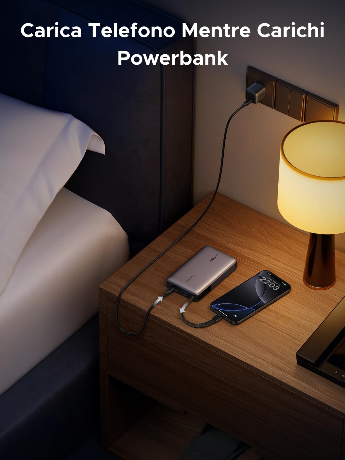 UGREEN Nexode 145W Power Bank 20000mAh Caricatore Portatile PC PD 100W | Ricarica Rapida, 3 IN 1, Cavo USB C Integrato, 2 Porte 1C1A, LED, Compatibile con iPhone 17 16 Galaxy S26 S25 MacBook iPad