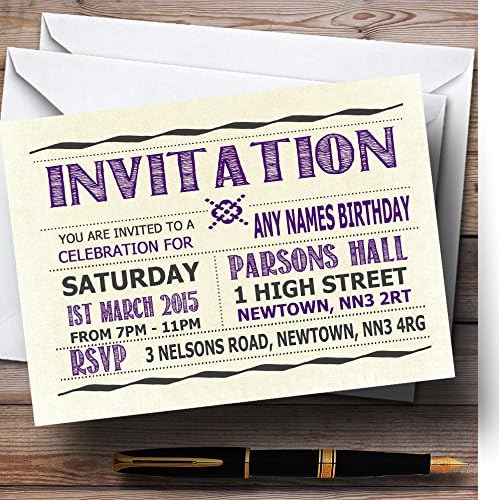 Typography Word Art Purple Personalized Birthday Party Invitations