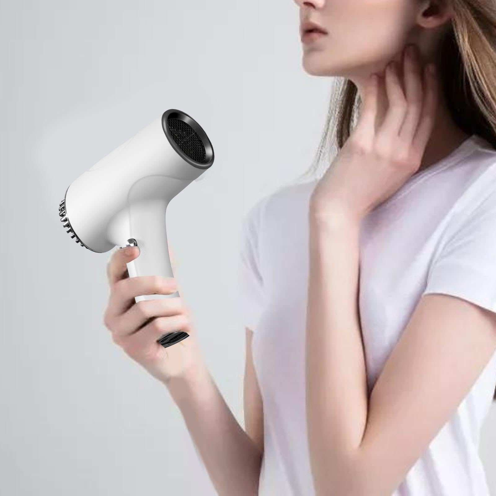 Milageto Asciugacapelli da viaggio senza fili, piccolo, asciugacapelli per la cura dei capelli, leggero, potente per la cura dei capelli ad asciugatura rapida, bianco