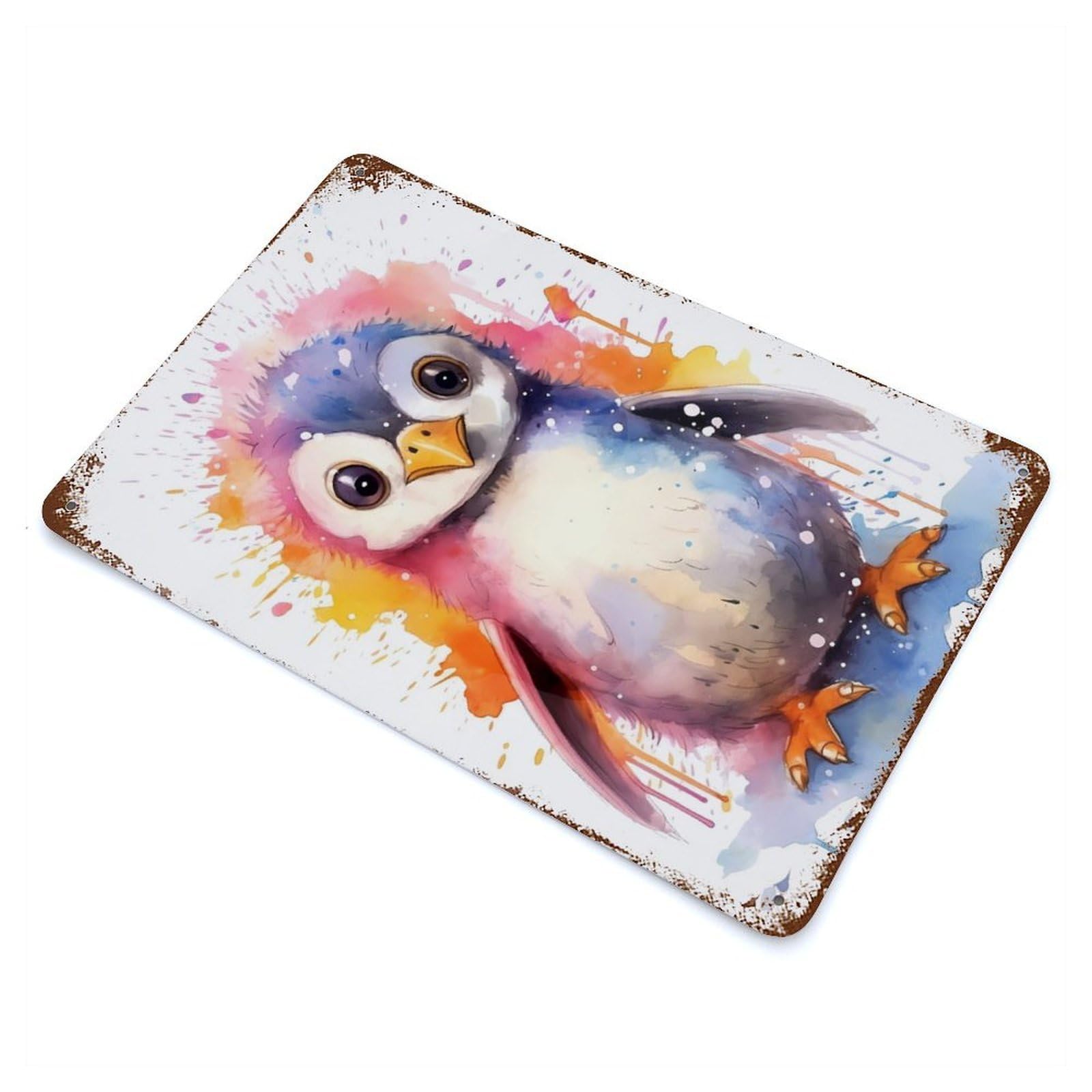 Penguin Sweet Vintage Wall Sign 11.8"x7.9", Rust Effect Metal Decor for Basement, Hobby Room And Garage Decor