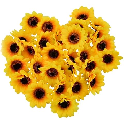 HUIANER Artificial Sunflower Heads, 2.8" Fake Simulation Sunflower Head for Wedding Home Party Cake Decoration 30PCS Cover