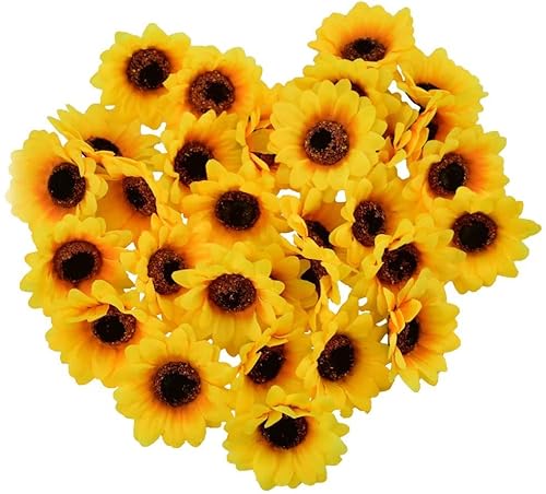 Huianer Artificial Sunflower Heads, 2.8" Fake Simulation Sunflower Head For Wedding Home Party Cake Decoration 30Pcs #TOP25
