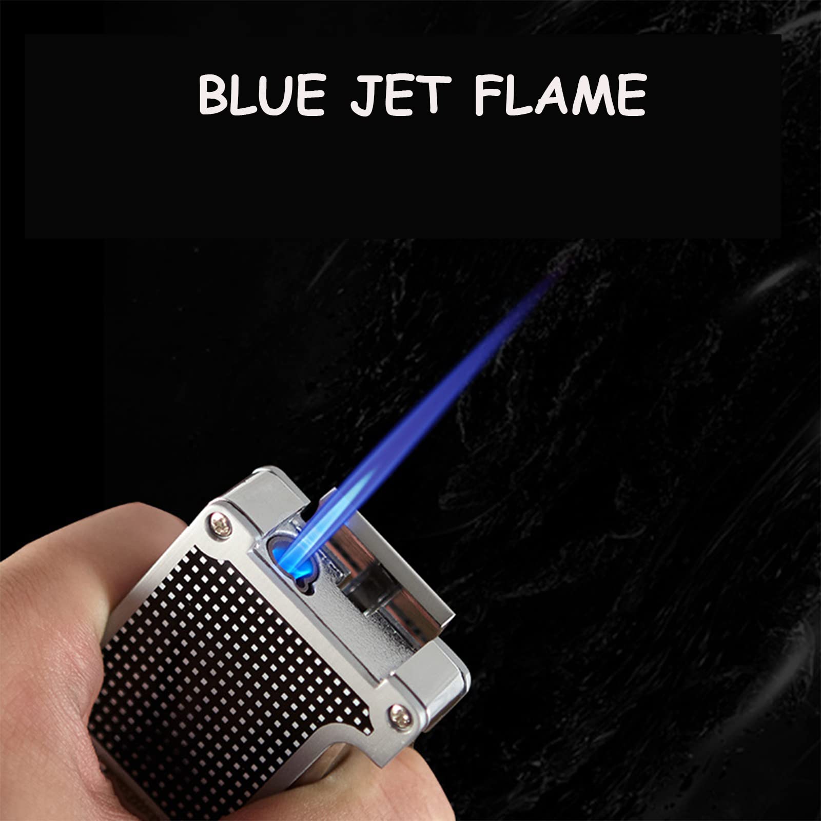 Briquet Torche de Poche Flamme Bleue Briquet Rechargeable et Réglable Briquet à Gaz Butane avec Poinçon Cigare Accessoires Cigare pour Boîte-Cadeau