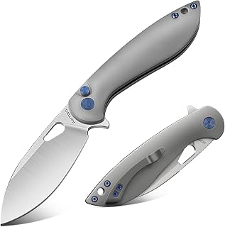 Pocket Knife, 3.1" Premium 14C28N Blade Folding Knife with Button Lock, EDC Knife with Aircraft-grade Aluminum Alloy Handle for Camping, Hunting, Survival, Best Gift for Men Women - FINTISO