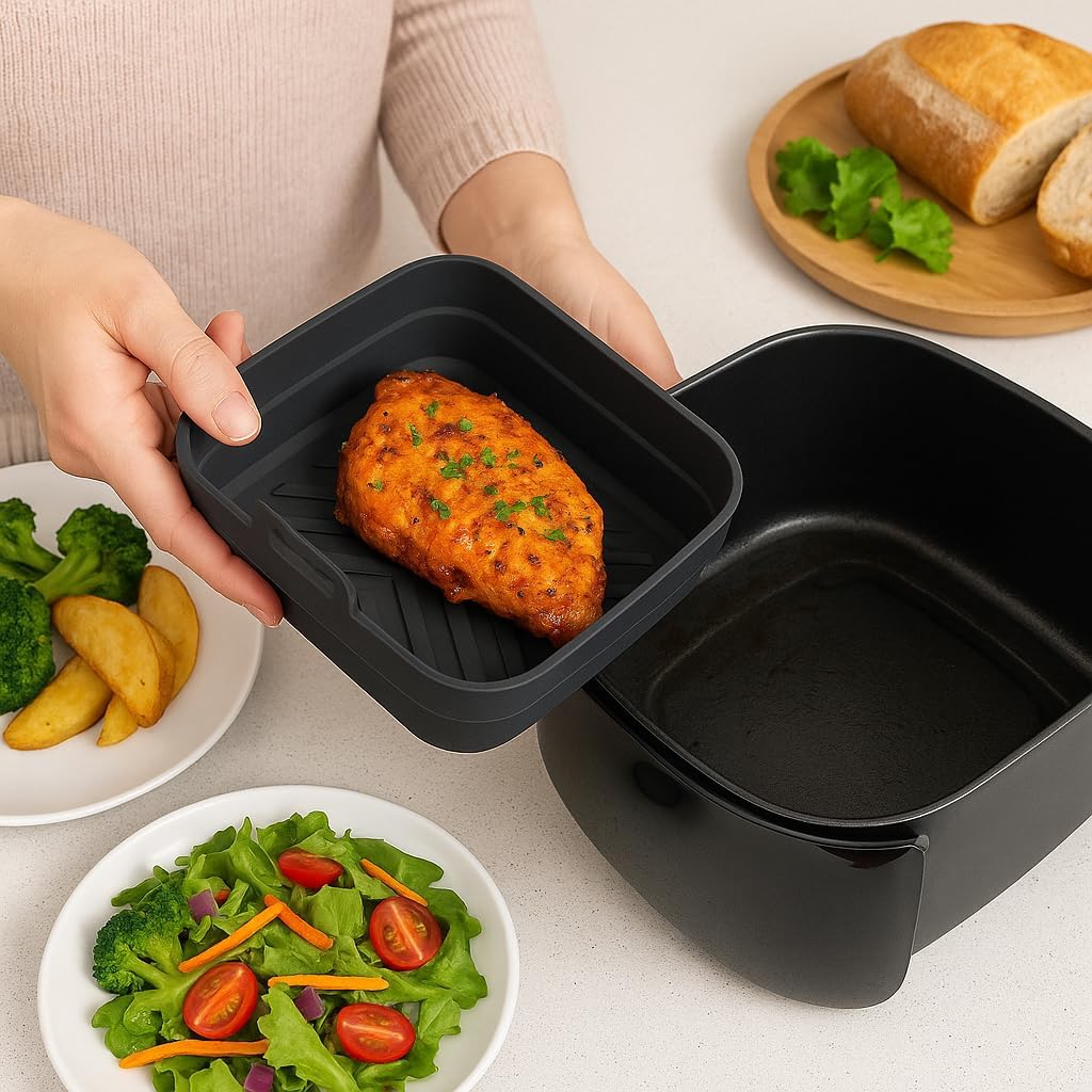 Air Fryer Liners - Pack of 4 - Black Premium Silicone Air Fry Liners Compatible with Ninja AF400UK 9.5L & Tower T17088 - Reusable Non-Stick Easy-to-Clean Accessory image 5