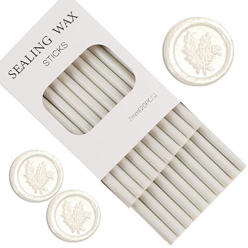 Barras de sellado de cera blanca perla, 20 varillas de sellado de cera para pistola de pegamento para sello de cera, mini pistola de pegamento,