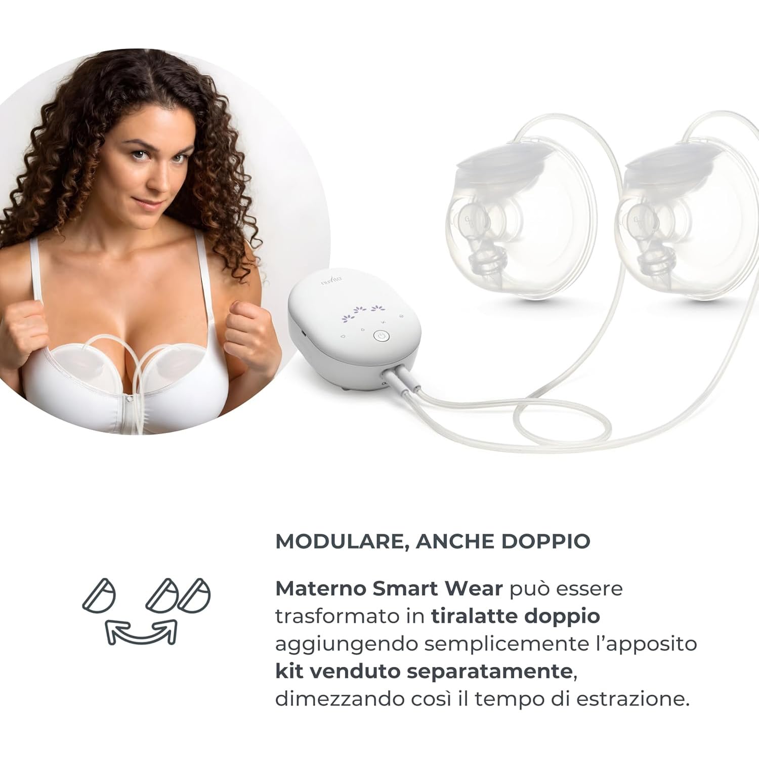 Nuvita Materno Smart Wear 1287 W - przenośny elektryczny laktator bez użycia rąk, technologia 3-fazowa, możliwość indywidualnego dopasowania, przenośny, zestaw do konwersji do podwójnego mleka