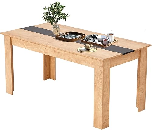 Miniatura 8 de AVAWING Mesa de cocina de madera para 4, mesa de comedor para 6-8 personas, mesas rectangulares grandes de granja, escritorio de madera con patas en