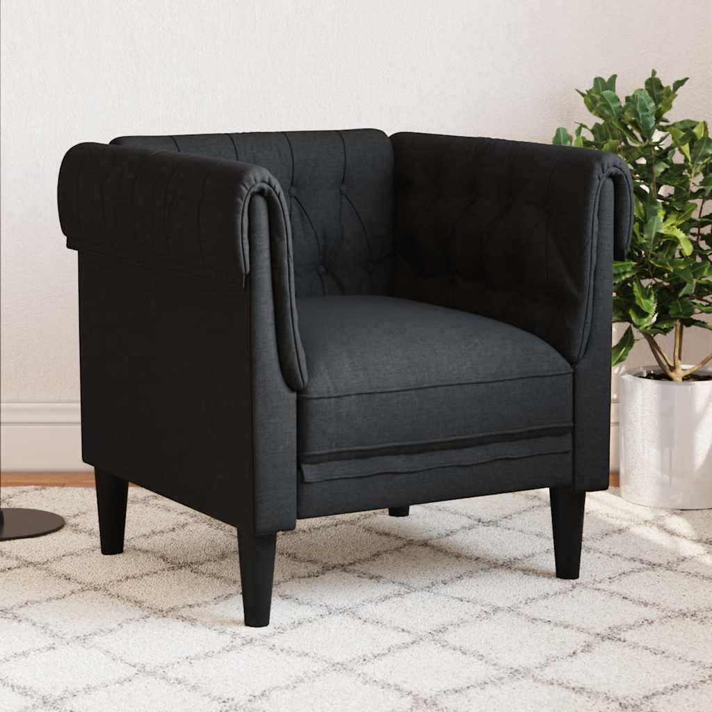 vidaXL Chesterfield Sessel, Polstersessel mit Armlehnen Rückenlehne Stützbeine, Loungesessel für Wohnzimmer, Clubsessel, Modern, Schwarz Stoff