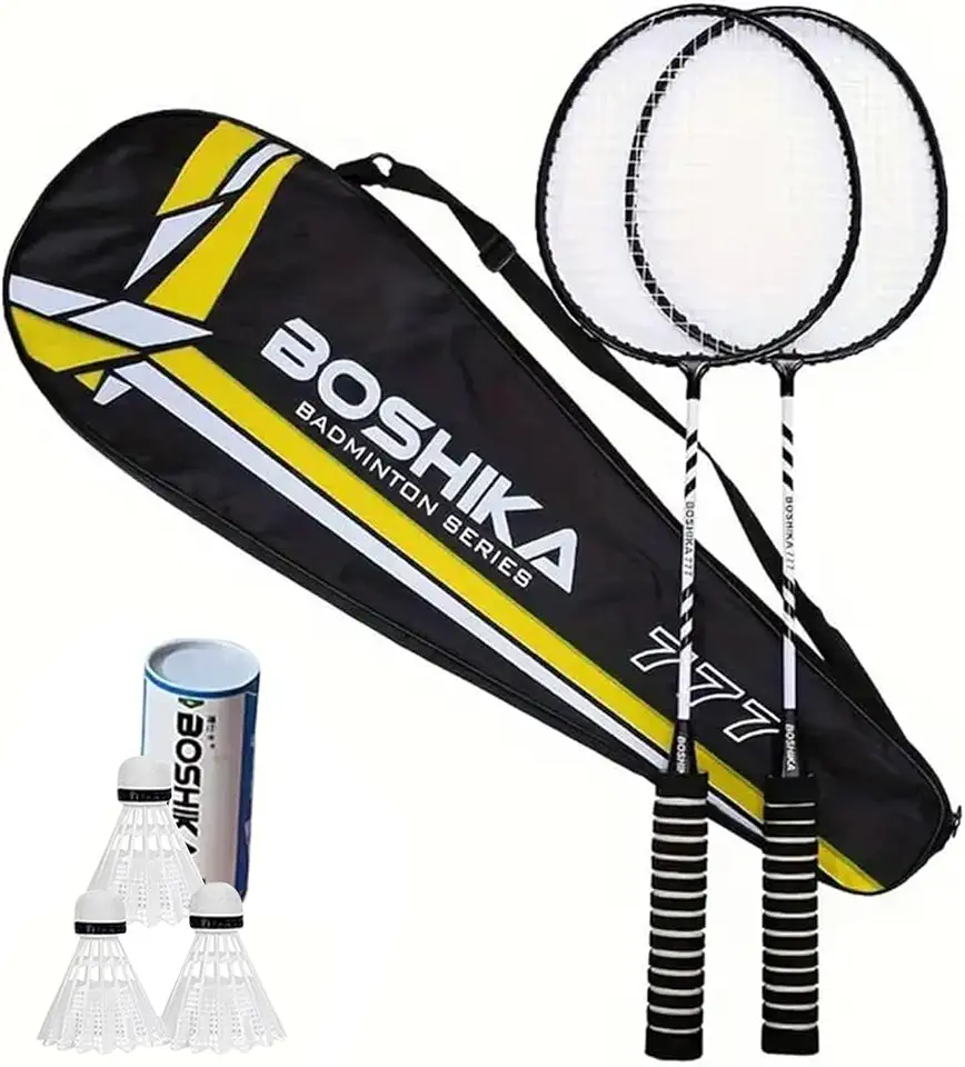 Badminton Racket Set with Sponge Handle, 2pcs Durable and Lightweight Leisure Badminton Racket Set with Carrying Case & Shuttlecocks, Durable Nylon, PA Material,Badminton Racquets for Adult or Child
