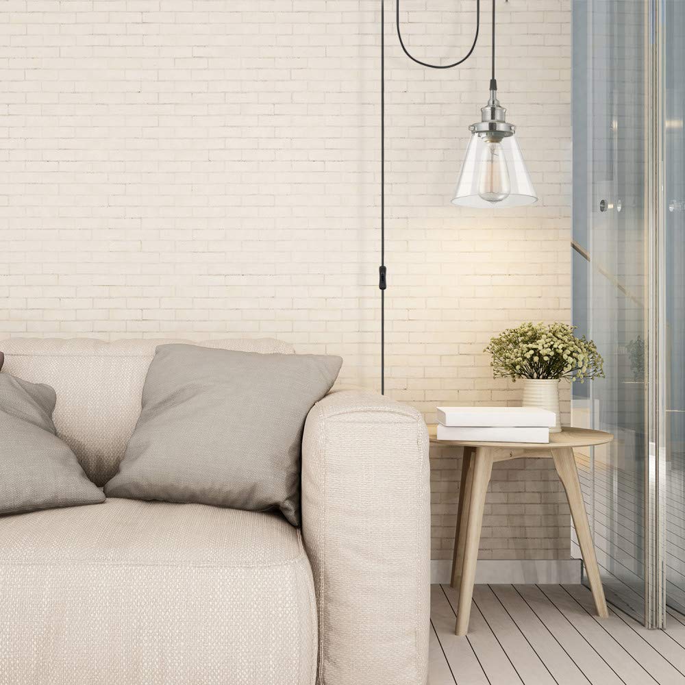 Parker 1-Light Plug-in or Hardwire Pendant Light, Chrome, Clear